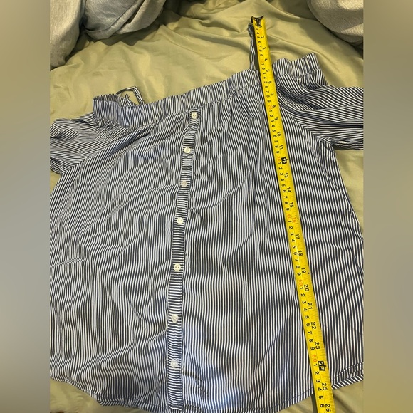 Iz Byer Blue and White Striped Button Down Shirt - Picture 9 of 9